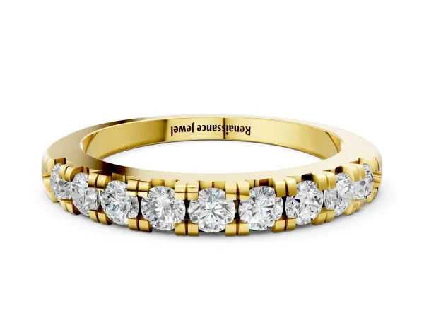 Round Diamond Half-Eternity Prong Set Band Yellow gold