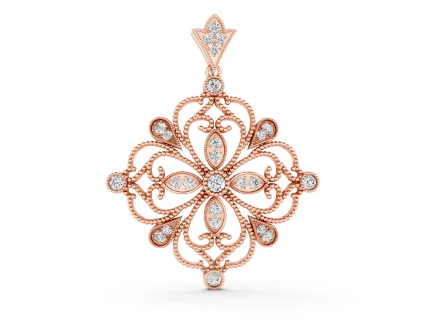 Vintage Floral Diamond Pendant with Round Brilliant Cut and Pavé Setting Rose gold