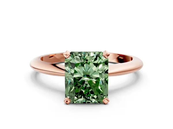 Fancy Green Radiant Cut Diamond Solitaire Engagement Ring with Classic Band and Four-Prong Setting Rose gold