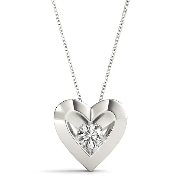 Bezel-Set Round Diamond Heart Pendant White gold