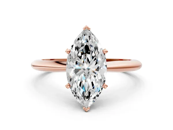Marquise Cut Diamond Solitaire Engagement Ring with Classic Band and Four-Prong Setting Rose gold