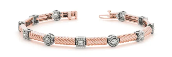 Round Bezel Set Diamond Rope Bracelet with Box Clasp Rose gold