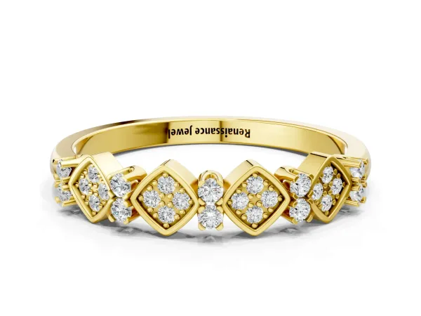 Pavé Cushion Diamond Cluster Eternity Band with Prong Setting Yellow gold