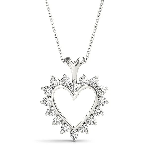 Heart-Shaped Diamond Halo Pendant with Round Brilliant Prong Setting White gold