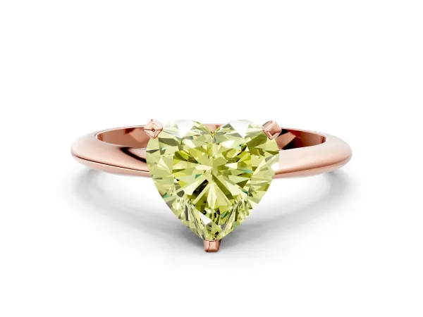 Fancy Yellow Heart Cut Diamond Solitaire Engagement Ring with Classic Band and Four-Prong Setting Rose gold