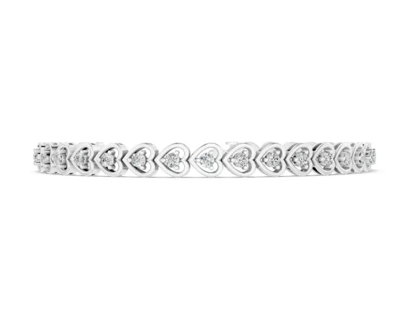 Heart-Shaped Diamond Tennis Bracelet with Channel Setting and Prong Set Stones Silver