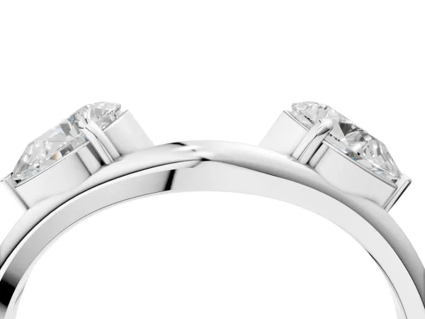 Two-Stone Pear Diamond Bypass Ring with Prong Setting Silver