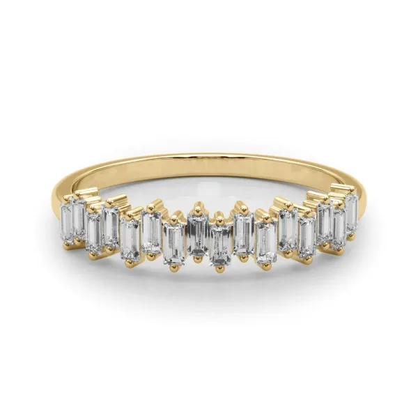 Baguette Diamond Bar Set White Gold Band with Shared Prong Setting Yellow gold