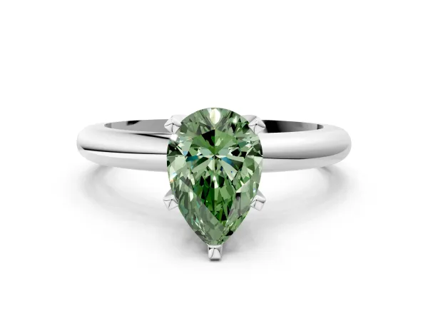 Fancy Green Pear Cut Diamond Solitaire Engagement Ring with Round Band and Four-Prong Setting White gold