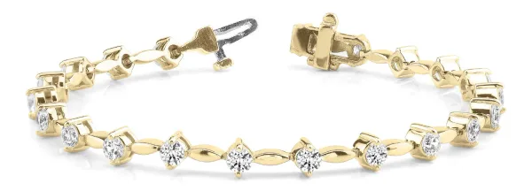 Round Cut Diamond Tennis Bracelet with Bezel Setting and Marquise Link Band Yellow gold