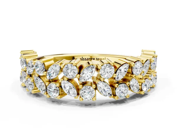 Pave Marquise and Round Diamond Eternity Band with Prong Setting Yellow gold