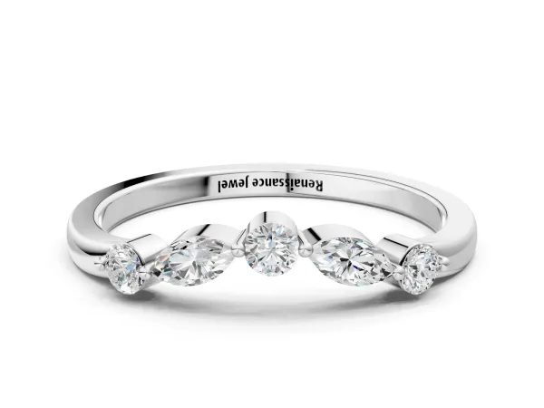 Round and Marquise Diamond Half Eternity Band with Prong Setting White gold