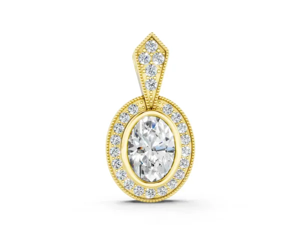 Oval Halo Pavé Diamond Pendant Yellow gold