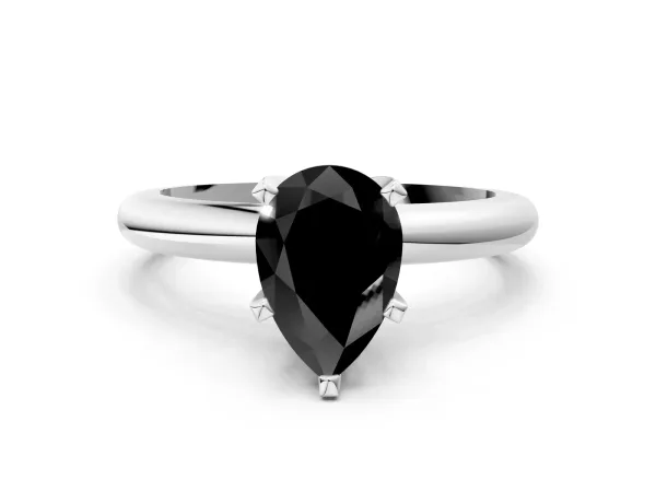 Fancy Black Pear Cut Diamond Solitaire Engagement Ring with Round Band and Four-Prong Setting White gold