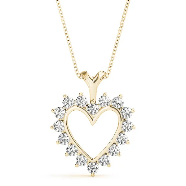Heart-Shaped Diamond Halo Pendant with Round Brilliant Prong Setting Yellow gold