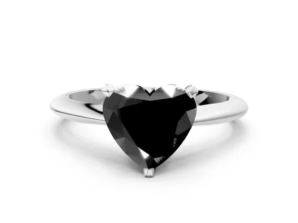Fancy Black Heart Cut Diamond Solitaire Engagement Ring with Classic Band and Four-Prong Setting White gold