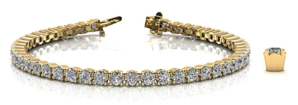 Round Cut Diamond Tennis Bracelet with Channel Set Band and Four-Prong Setting Yellow gold