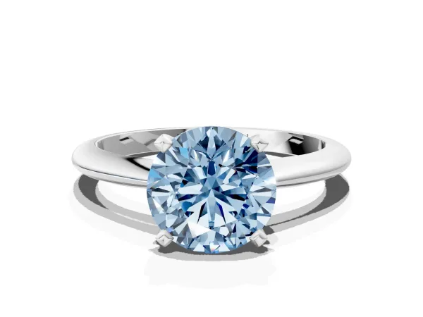 Fancy Blue Round Cut Diamond Solitaire Engagement Ring with Classic Band and Four-Prong Setting White gold