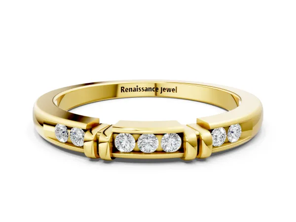Channel Set Round Diamond Half-Eternity Band with Bar Prong Setting Yellow gold