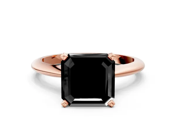 Fancy Black Asscher Cut Diamond Solitaire Engagement Ring with Classic Band and Four-Prong Setting Rose gold