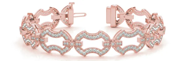 Pavé Round Diamond Link Bracelet with Milgrain Prong Setting Rose gold