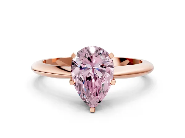 Fancy Pink Pear Cut Diamond Solitaire Engagement Ring with Classic Band and Four-Prong Setting Rose gold