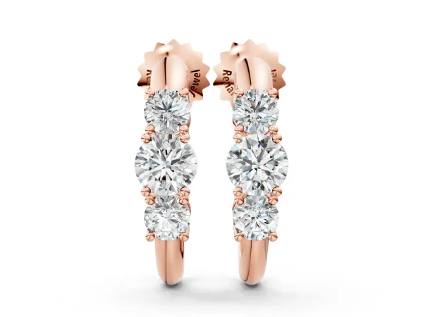 Round Brilliant Diamond U-Hoop Earrings with Prong Setting Rose gold