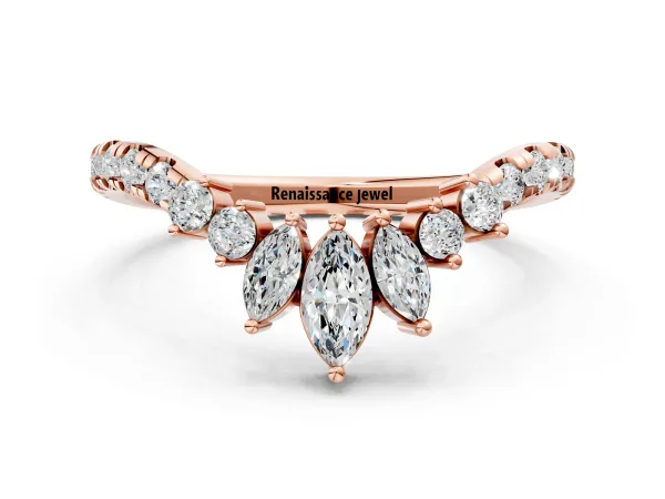 Chevron Marquise and Round Diamond Open Band with Prong Setting Rose gold