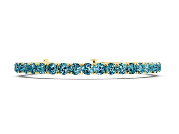 Round Brilliant Blue Topaz Tennis Bracelet with Prong Setting Yellow gold