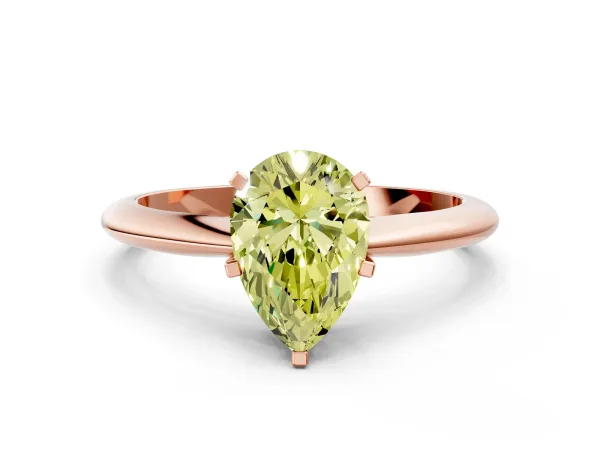 Fancy Yellow Pear Cut Diamond Solitaire Engagement Ring with Classic Band and Four-Prong Setting Rose gold