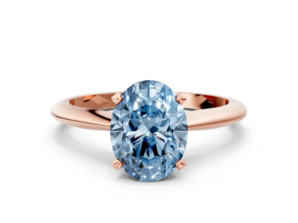 Fancy Blue Oval Cut Diamond Solitaire Engagement Ring with Classic Band and Four-Prong Setting Rose gold