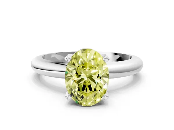Fancy Yellow Oval Cut Diamond Solitaire Engagement Ring with Round Band and Four-Prong Setting Silver