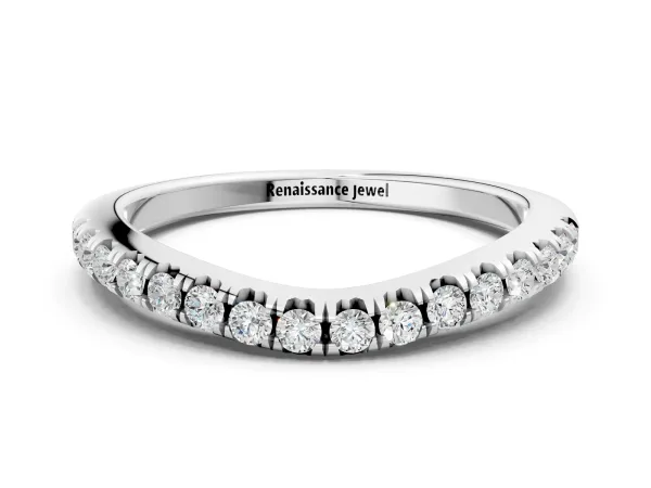 Round Diamond Pavé Curved Band with Shared Prong Setting White gold