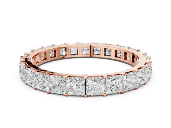 Princess Cut Diamond Eternity Band with Channel Setting and Shared Prong Rose gold