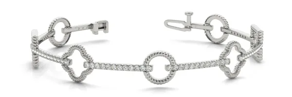 Round Diamond Pave Set Rope Band Bracelet with Four-Prong Setting White gold