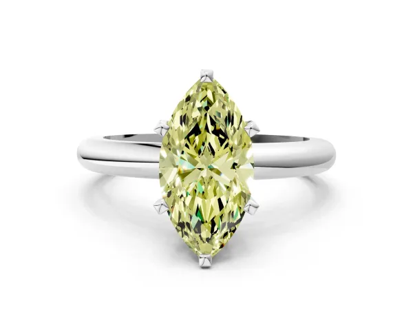 Fancy Yellow Marquise Cut Diamond Solitaire Engagement Ring with Round Band and Four-Prong Setting White gold