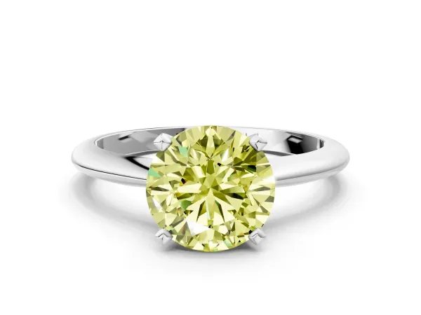 Fancy Yellow Round Cut Diamond Solitaire Engagement Ring with Classic Band and Four-Prong Setting Silver