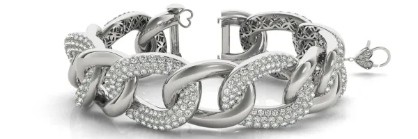 Pavé Round Stone Chain Link Bracelet with Heart Clasp White gold