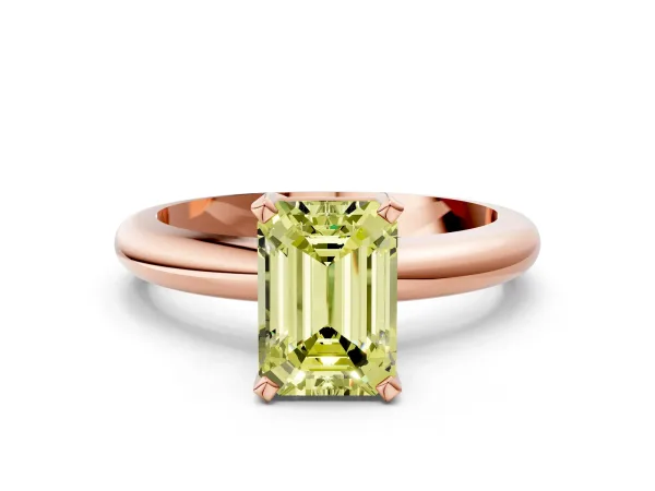 Fancy Yellow Emerald Cut Diamond Solitaire Engagement Ring with Round Band and Four-Prong Setting Rose gold
