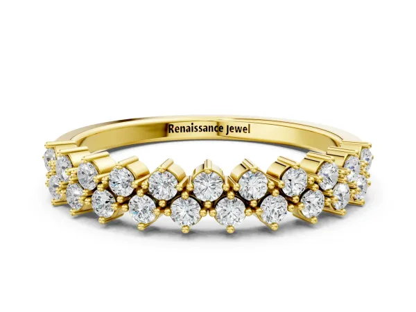 Round Diamond Prong Set Chevron Band Yellow gold