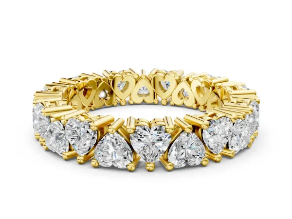 Heart Cut Eternity Band with Shared Prong Setting Yellow gold
