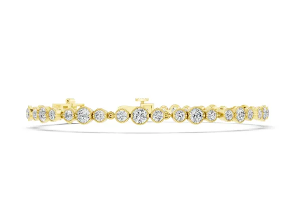 Round Bezel-Set Diamond Tennis Bracelet with Milgrain Detailing Yellow gold