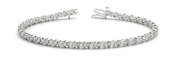 Round Diamond Tennis Bracelet with X-Prong Setting White gold