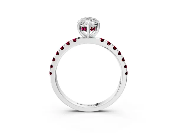 Marquise Cut Diamond Pave Band Solitaire Ring with Round Garnet and Prong Setting Platinum