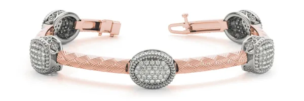 Pavé Round Stone Braided Band Bezel Prong Bracelet Rose gold