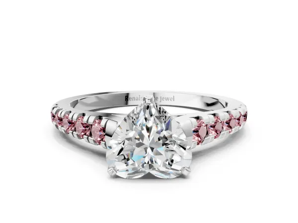 Heart Cut Diamond Cathedral Solitaire Ring with Round Morganite Pavé Band Platinum