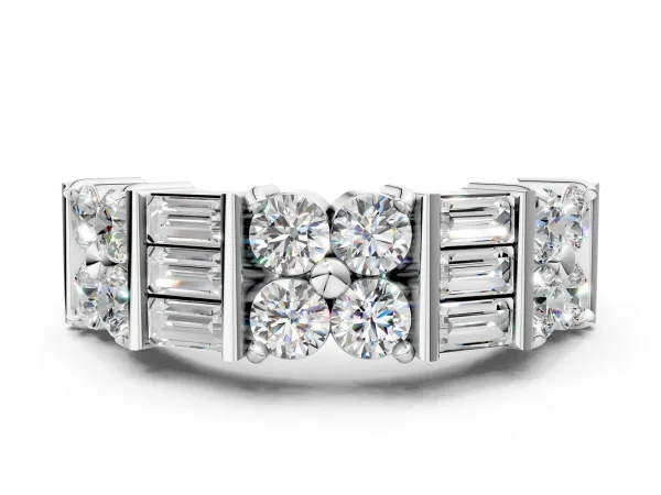 Channel Set Round and Baguette Diamond Anniversary Band with Prong Setting White gold