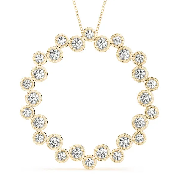 Bezel Set Round Diamond Circle Pendant Yellow gold