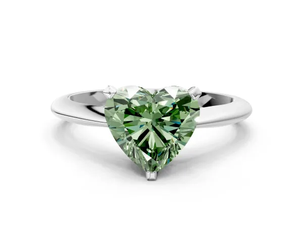 Fancy Green Heart Cut Diamond Solitaire Engagement Ring with Classic Band and Four-Prong Setting White gold