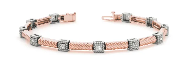 Round Bezel Set Diamond Rope Bracelet Rose gold